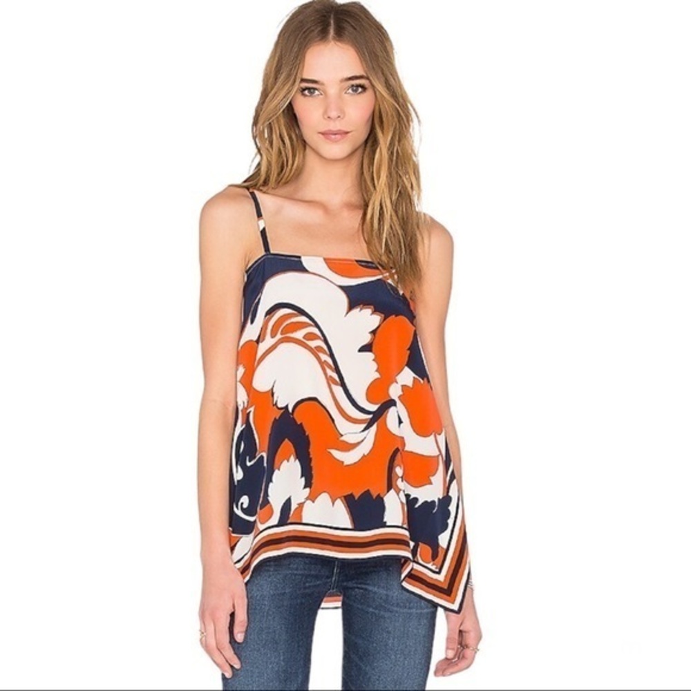 TRINA TURK KAELYN YELLOW NAVY WHITE Silk Scarf Print Cami Top S